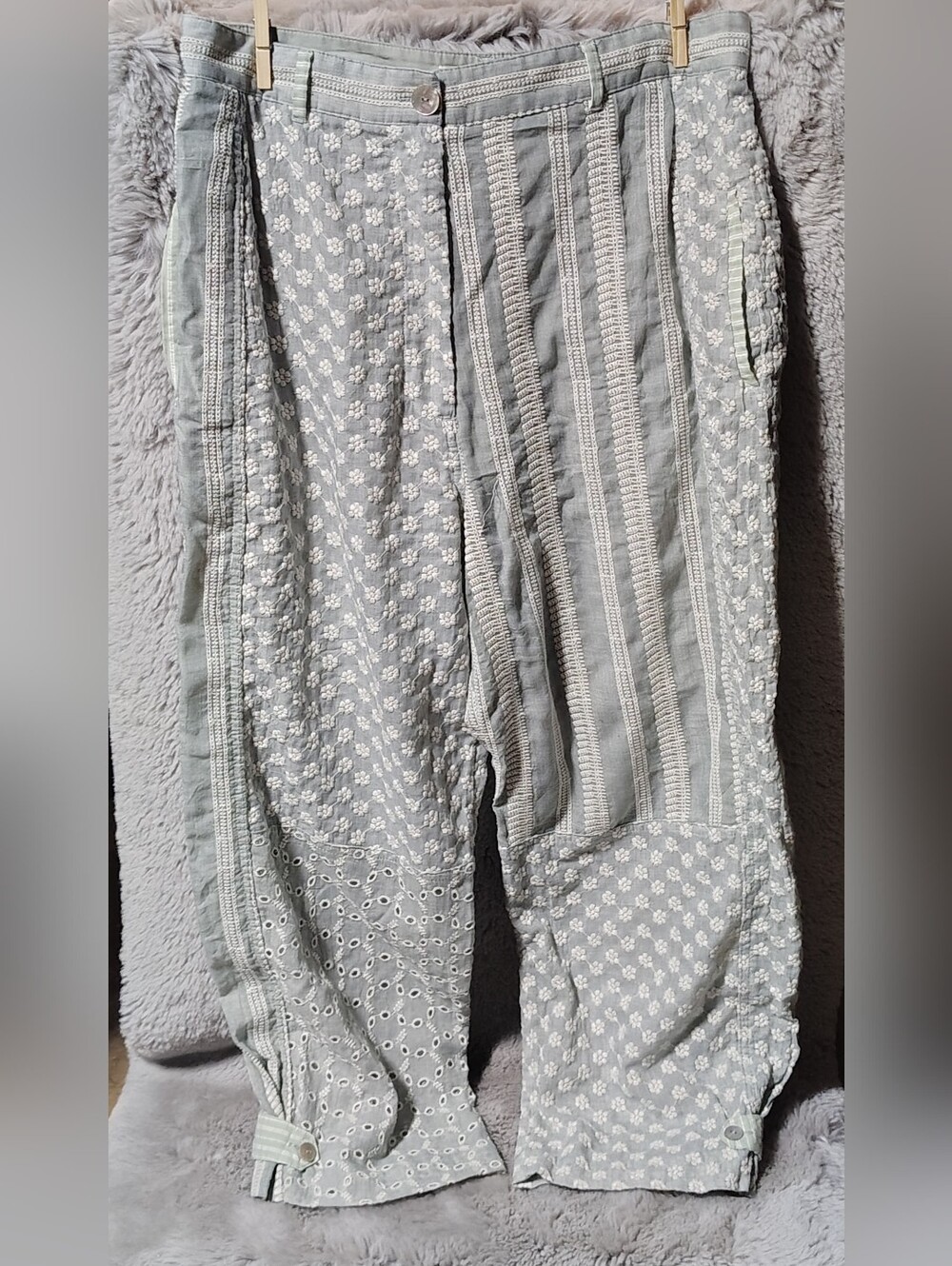Zara Light Gray Embroidered Boho Pants